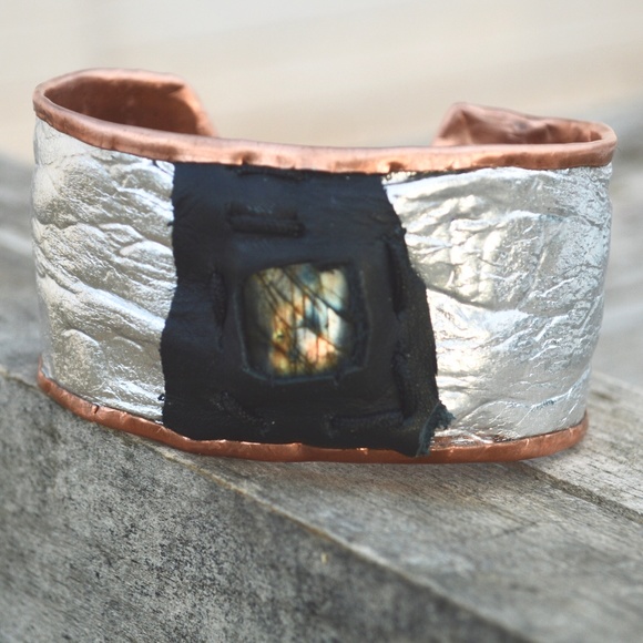 Conceptual Subculture Other - Silver Leather Copper Labradorite Cuff Bracelet